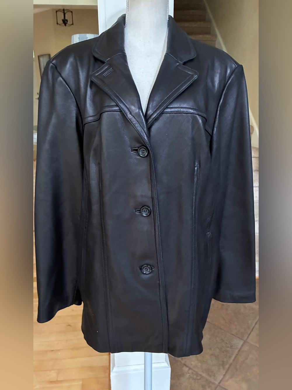 Avanti Black Genuine Leather Button-Front Jacket